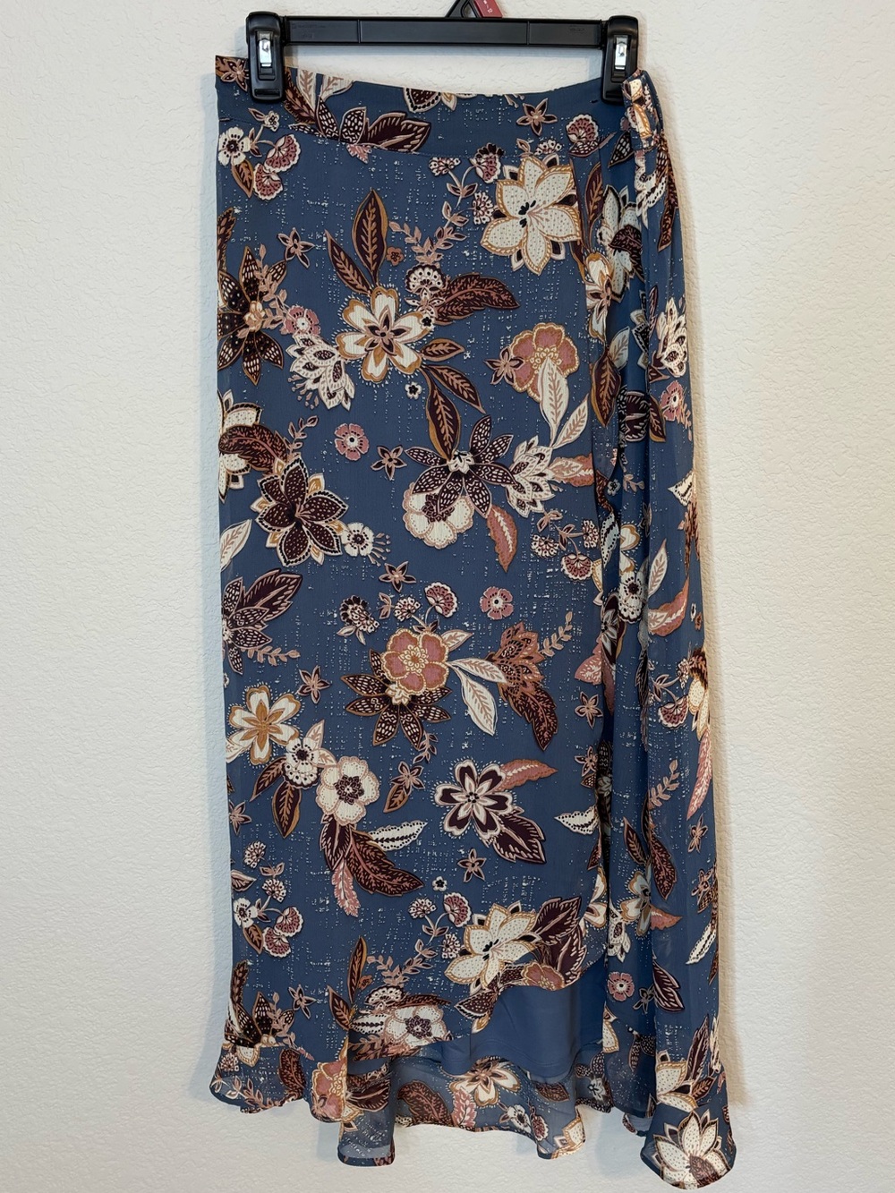 Maurices Dusty Blue Floral Wrap Maxi Skirt Medium